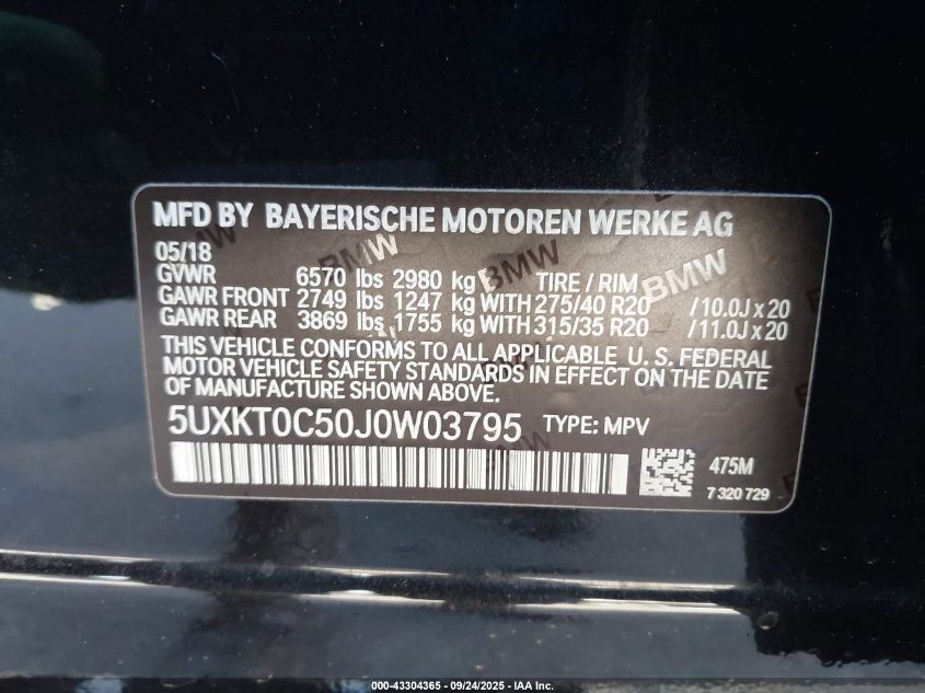 2018 BMW X5 Edrive xDrive40E Iperformance VIN: 5UXKT0C50J0W03795 Lot: 43304365