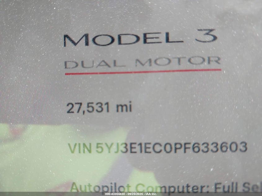 2023 Tesla Model 3 Performance Dual Motor All-Wheel Drive VIN: 5YJ3E1EC0PF633603 Lot: 43304430