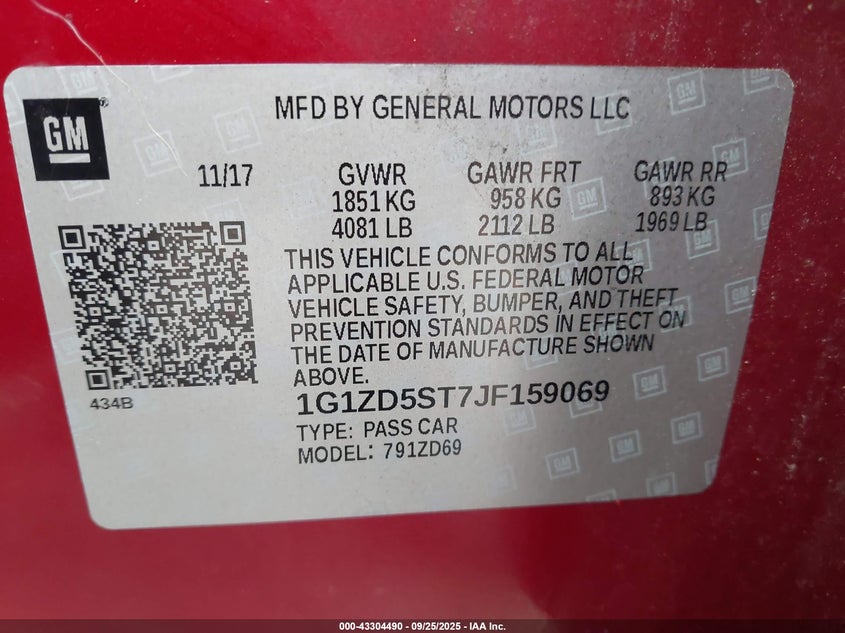 2018 CHEVROLET MALIBU LT - 1G1ZD5ST7JF159069