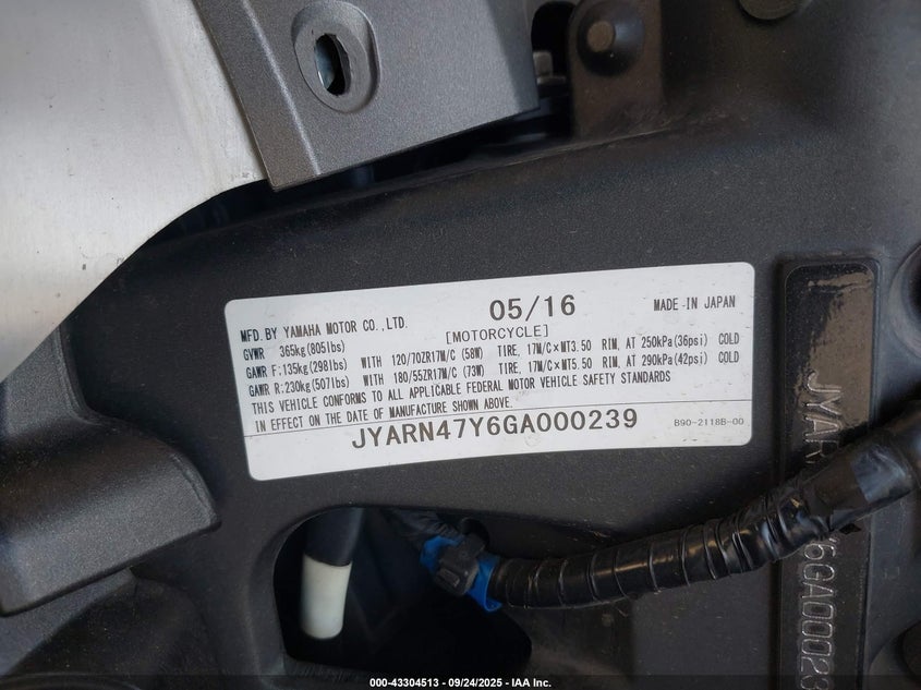 2016 Yamaha Xsr900 C/60Th Anniversary VIN: JYARN47Y6GA000239 Lot: 43304513