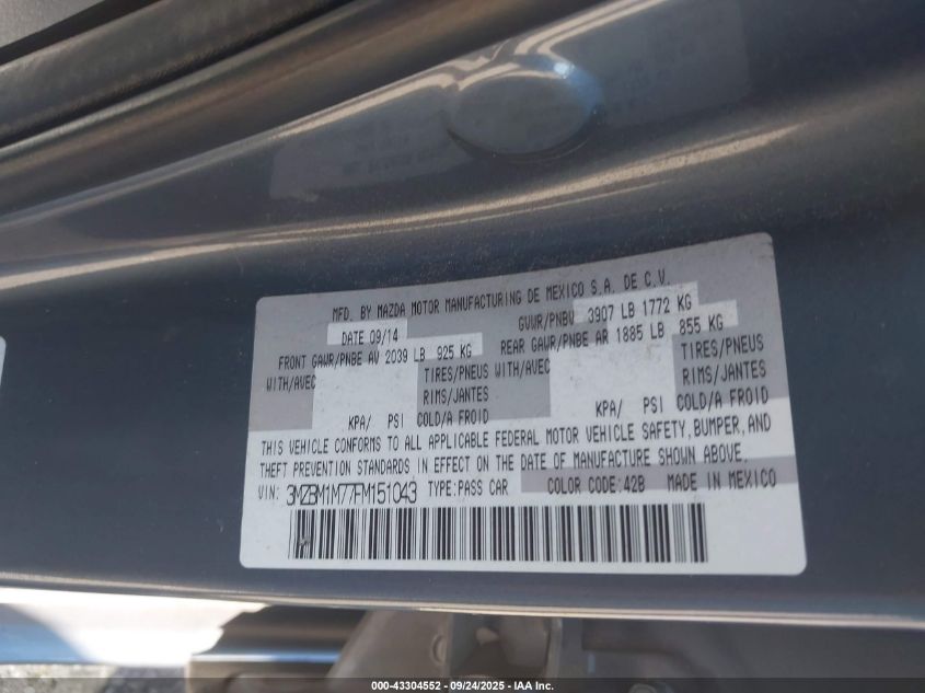 2015 Mazda Mazda3 I Grand Touring VIN: 3MZBM1M77FM151043 Lot: 43304552