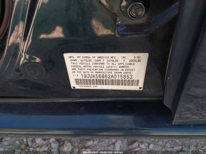 2002 Acura Tl 3.2 Type S VIN: 19UUA56862A015853 Lot: 43304623