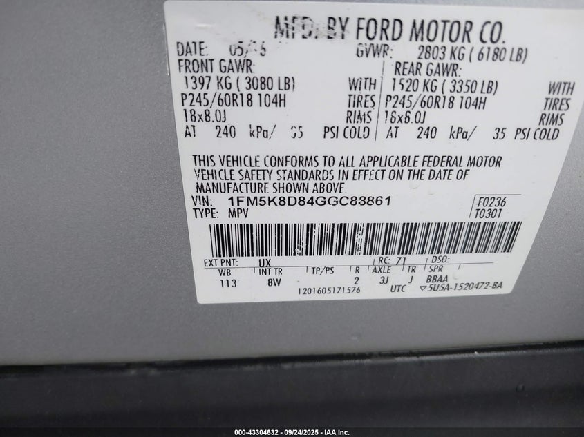 2016 FORD EXPLORER XLT - 1FM5K8D84GGC88861