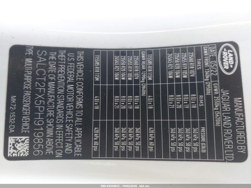 2023 Land Rover Discovery Sport S R-Dynamic VIN: SALCT2FX5PH919856 Lot: 43304633