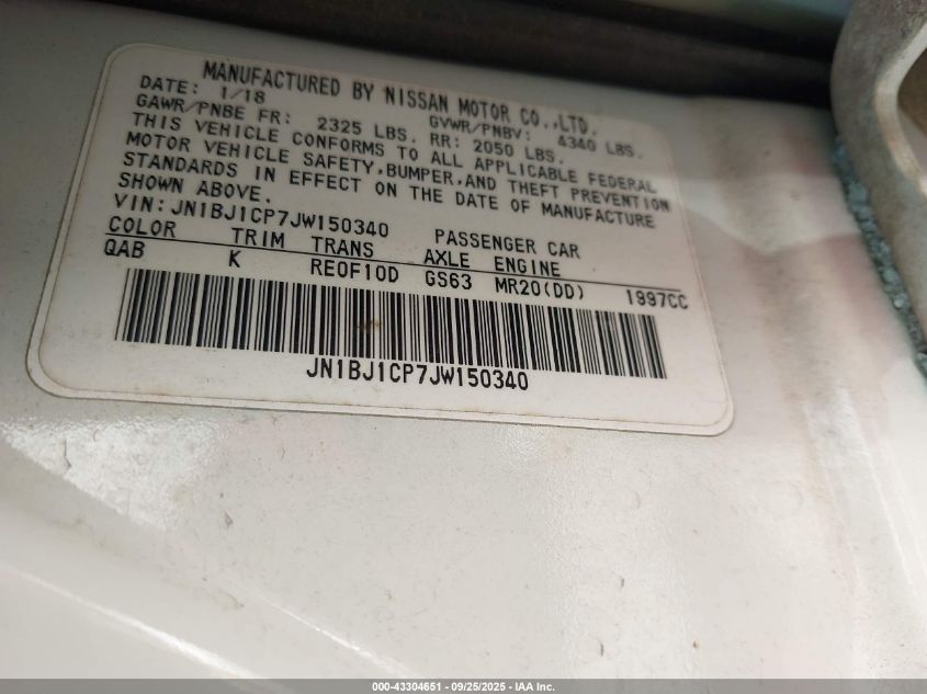 2018 Nissan Rogue Sport Sv VIN: JN1BJ1CP7JW150340 Lot: 43304651