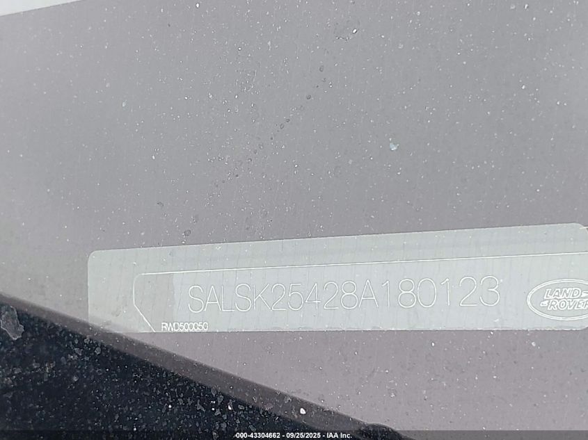 2008 Land Rover Range Rover Sport Hse VIN: SALSK25428A180123 Lot: 43304662