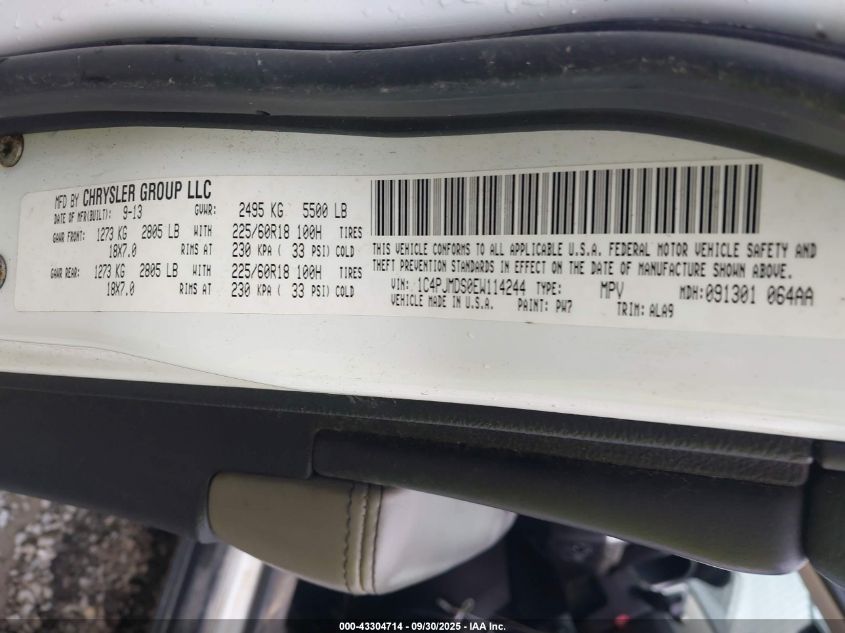 2014 Jeep Cherokee Limited VIN: 1C4PJMDS0EW114244 Lot: 43304714