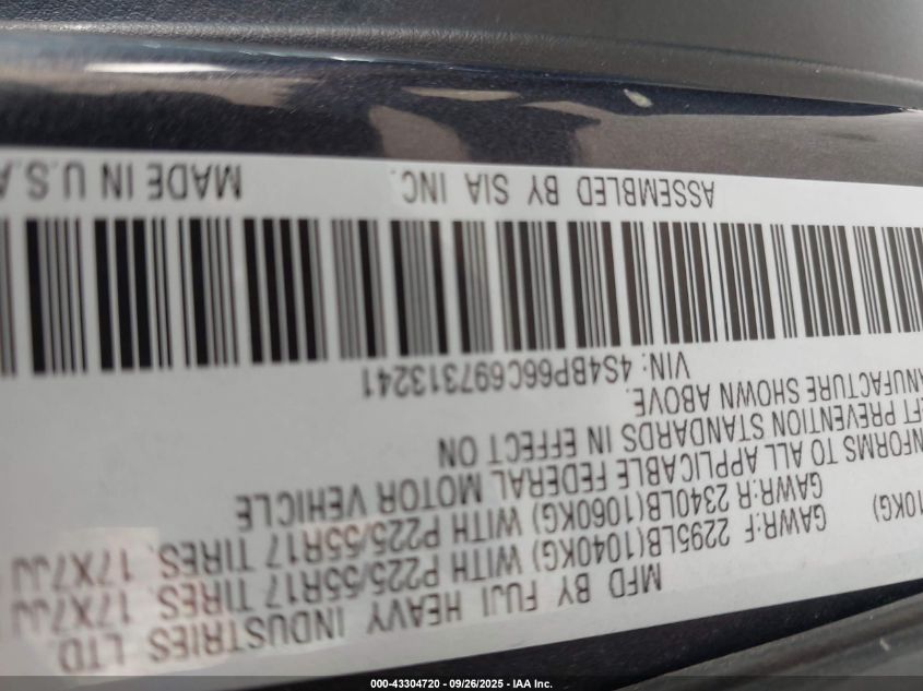 2009 Subaru Outback 2.5I Limited VIN: 4S4BP66C697313241 Lot: 43304720