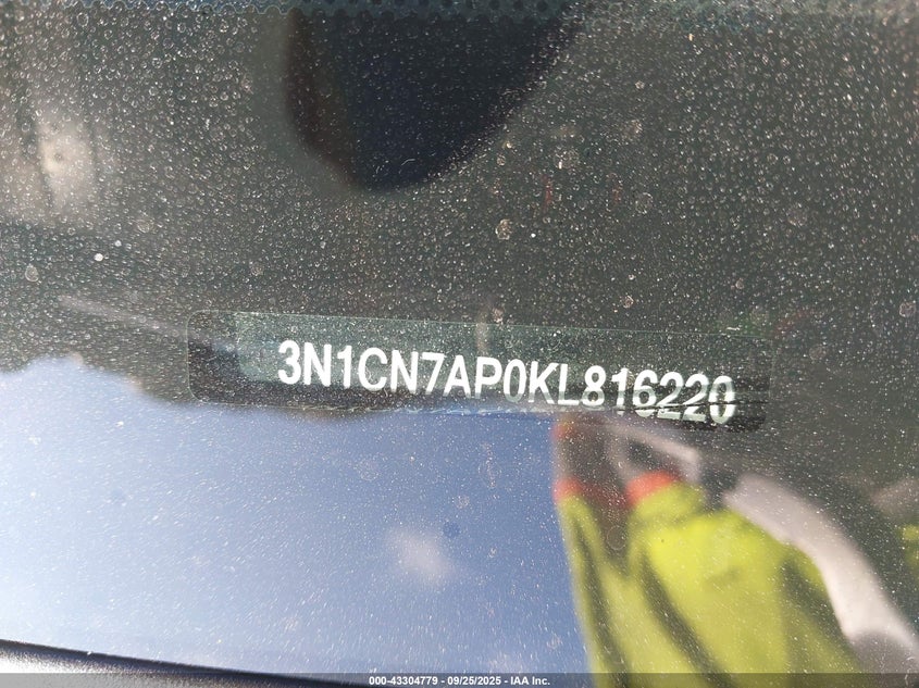 2019 Nissan Versa 1.6 S+ VIN: 3N1CN7AP0KL816220 Lot: 43304779