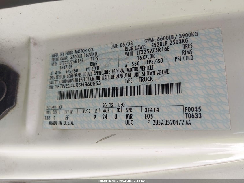1FTNE24LX3HB60853 2003 FORD ECONOLINE photo no. 9