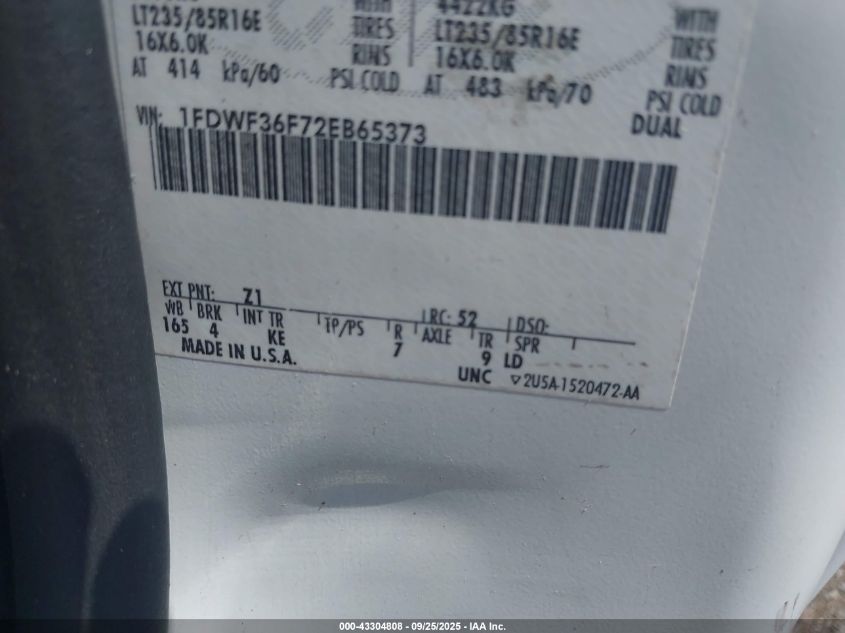 2002 Ford F-350 Xl/Xlt VIN: 1FDWF36F72EB65373 Lot: 43304808