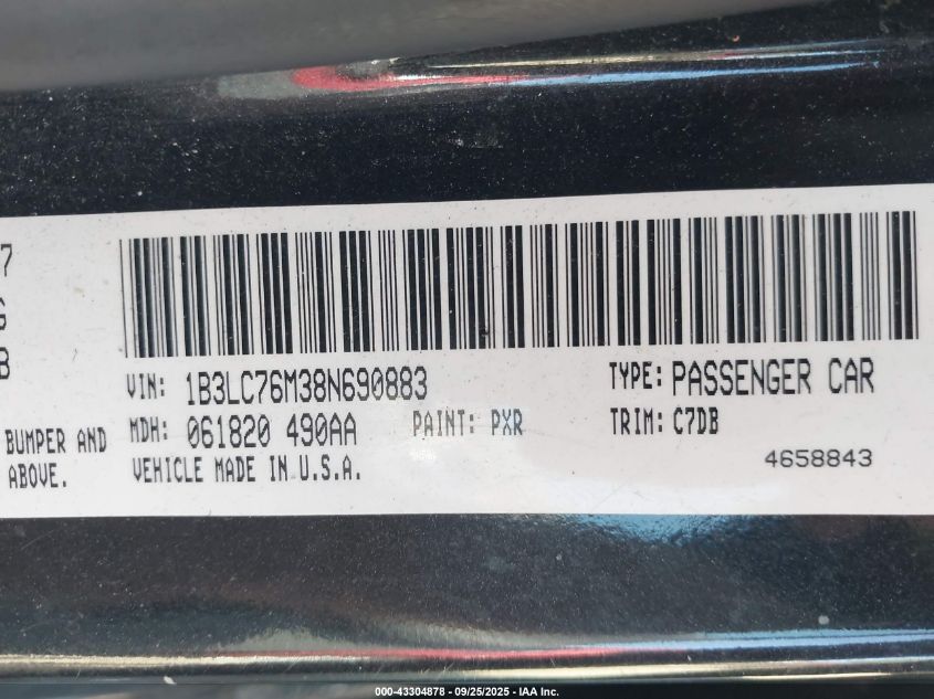 2008 Dodge Avenger R/T VIN: 1B3LC76M38N690883 Lot: 43304878