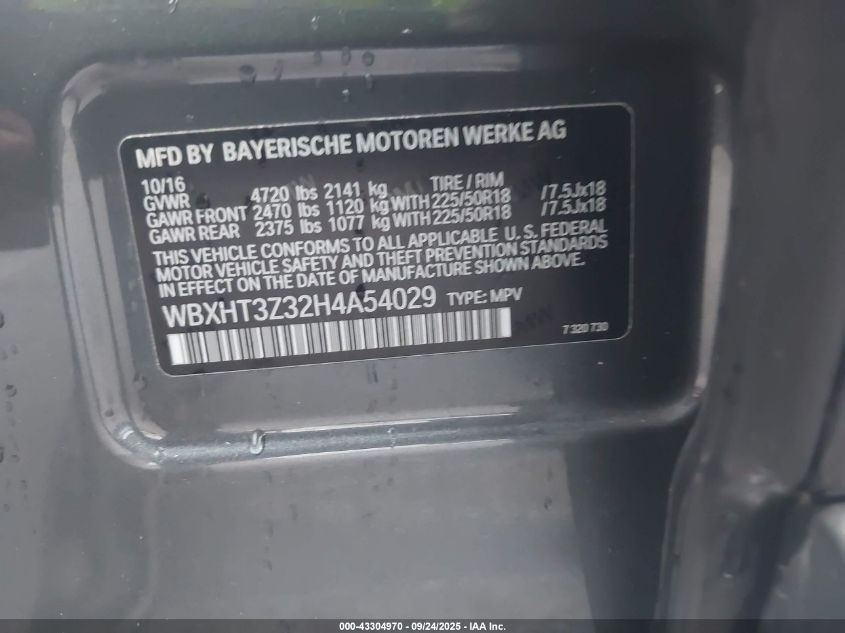 2017 BMW X1 xDrive28I VIN: WBXHT3Z32H4A54029 Lot: 43304970