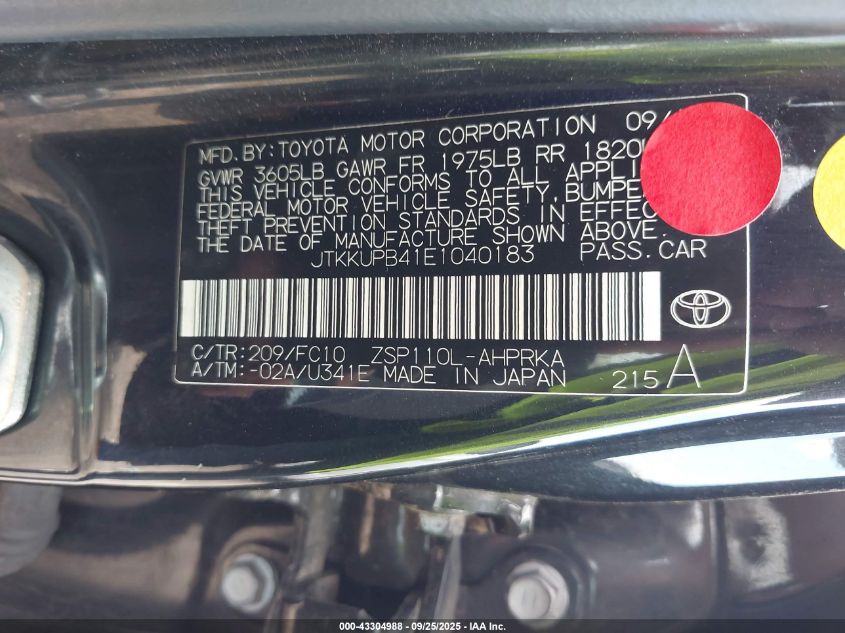 2014 Scion Xd VIN: JTKKUPB41E1040183 Lot: 43304988