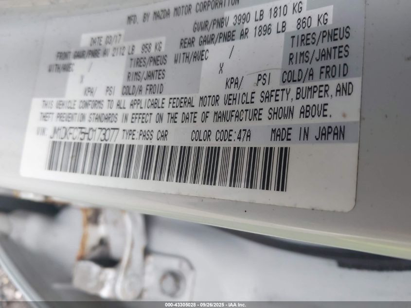 2017 Mazda Cx-3 Touring VIN: JM1DKFC75H0173077 Lot: 43305028