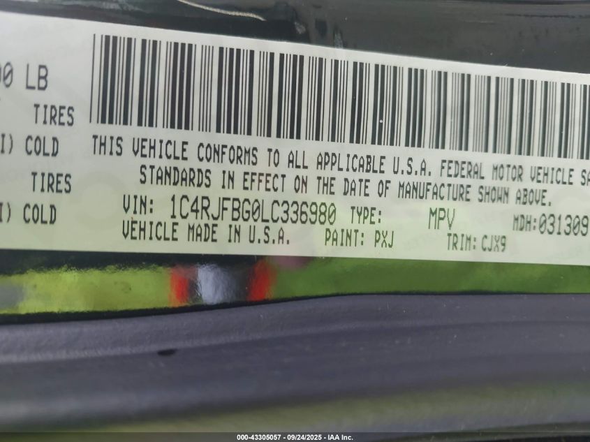 2020 Jeep Grand Cherokee Limited 4X4 VIN: 1C4RJFBG0LC336980 Lot: 43305057