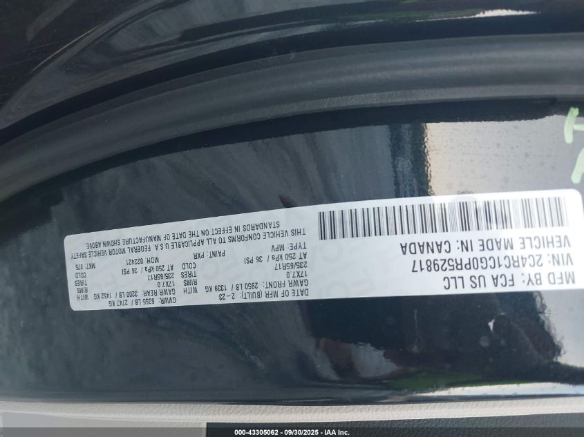 2023 Chrysler Voyager Lx VIN: 2C4RC1CG0PR529817 Lot: 43305062