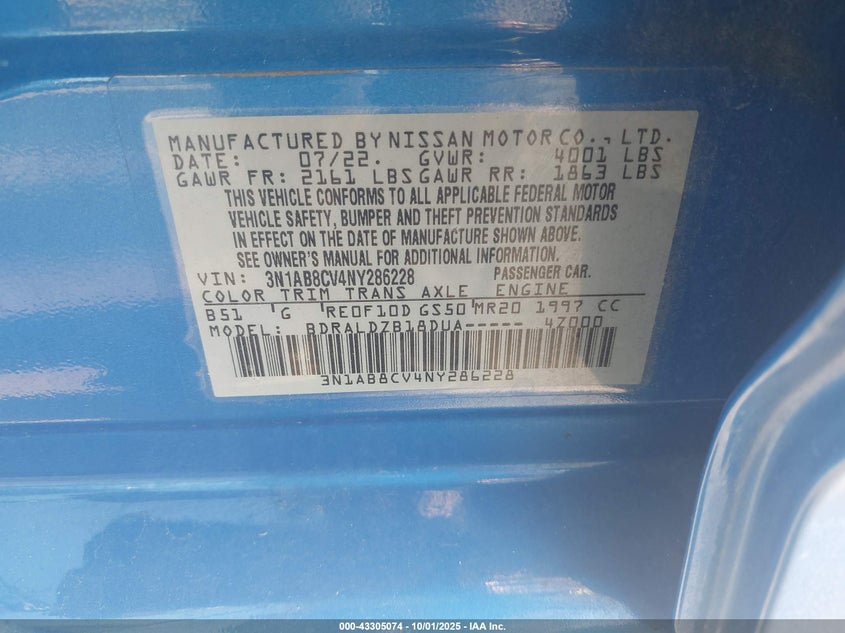 2022 NISSAN SENTRA SV XTRONIC CVT - 3N1AB8CV4NY286228