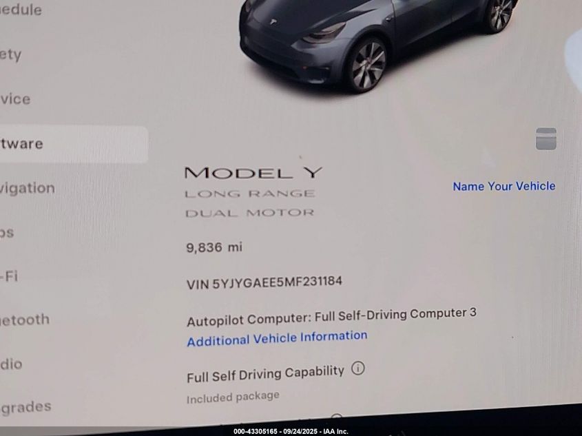 2021 Tesla Model Y Long Range Dual Motor All-Wheel Drive VIN: 5YJYGAEE5MF231184 Lot: 43305165
