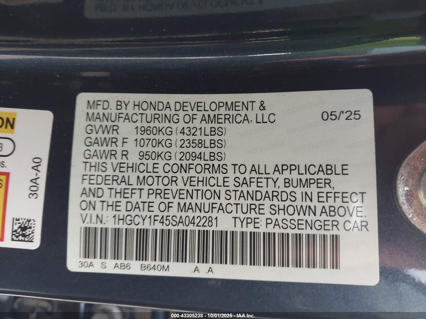 2025 HONDA ACCORD SE - 1HGCY1F45SA042281