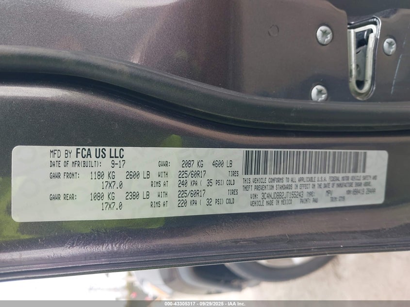 2018 Jeep Compass Latitude 4X4 VIN: 3C4NJDBB2JT155243 Lot: 43305317