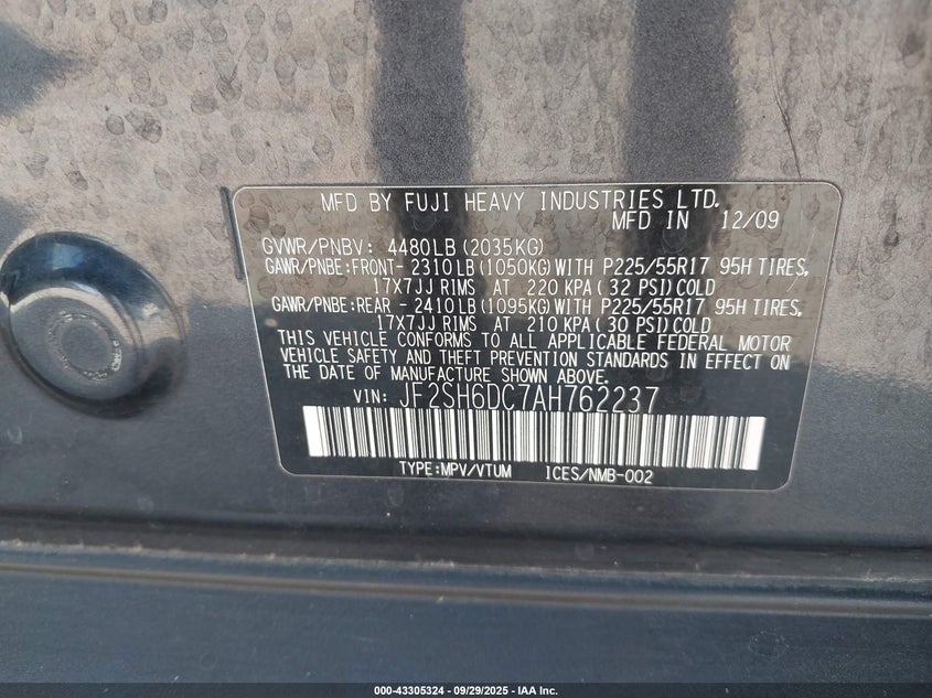 2010 Subaru Forester 2.5X Limited VIN: JF2SH6DC7AH762237 Lot: 43305324