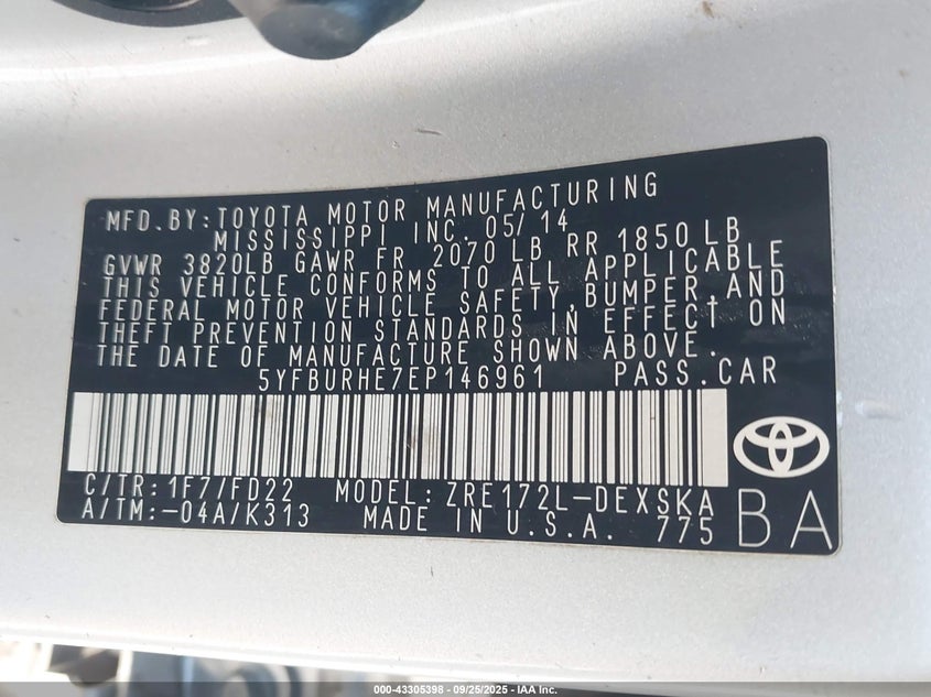 2014 TOYOTA COROLLA S PLUS - 5YFBURHE7EP146961