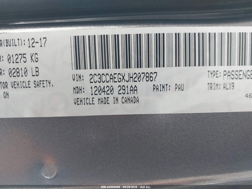 2018 CHRYSLER 300 LIMITED - 2C3CCAEGXJH207867