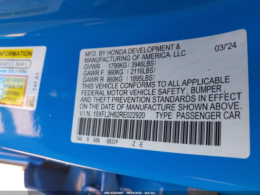 2024 HONDA CIVIC SPORT - 19XFL2H82RE022920