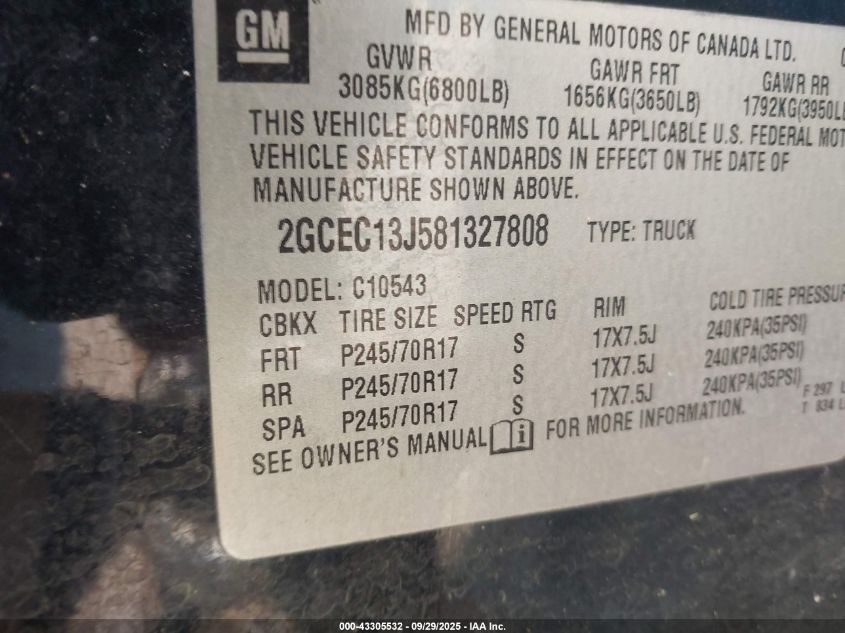 2008 Chevrolet Silverado 1500 Ltz VIN: 2GCEC13J581327808 Lot: 43305532