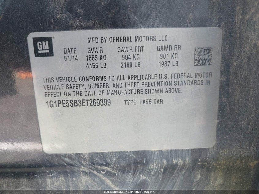 2014 CHEVROLET CRUZE 2LT AUTO - 1G1PE5SB3E7269399