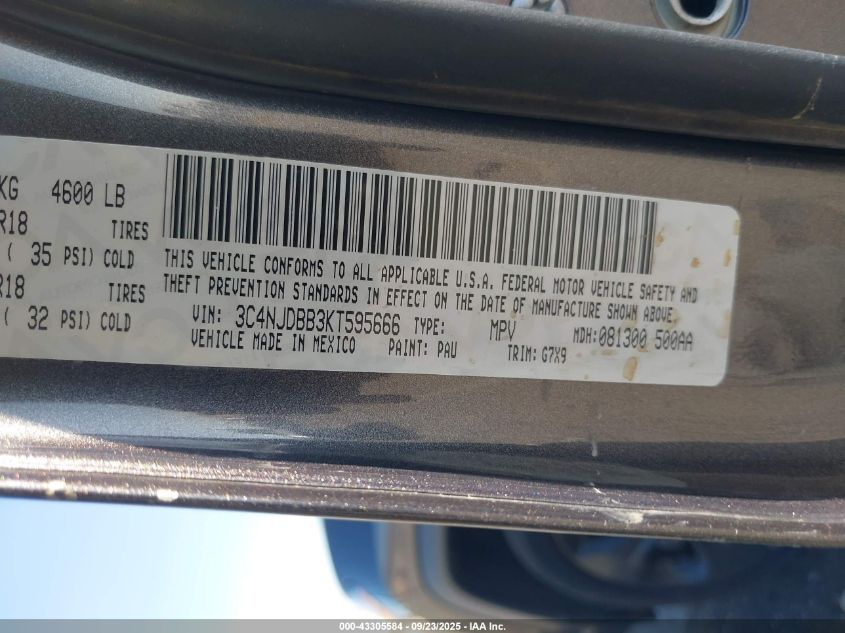 2019 Jeep Compass Altitude 4X4 VIN: 3C4NJDBB3KT595666 Lot: 43305584