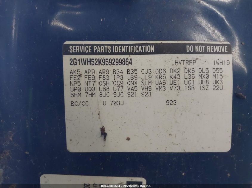 2005 Chevrolet Impala Ls VIN: 2G1WH52K959299864 Lot: 43305594