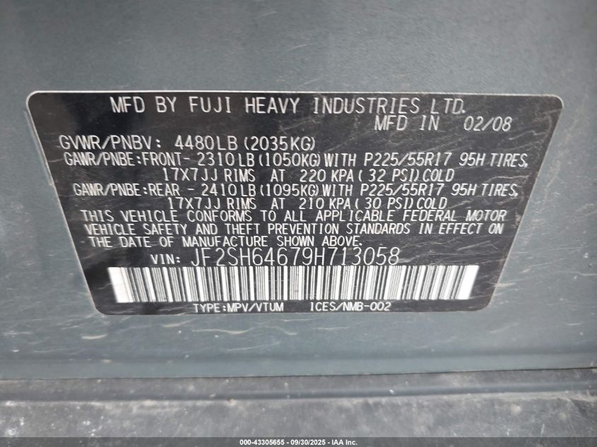 2009 Subaru Forester 2.5X Limited VIN: JF2SH64679H713058 Lot: 43305655