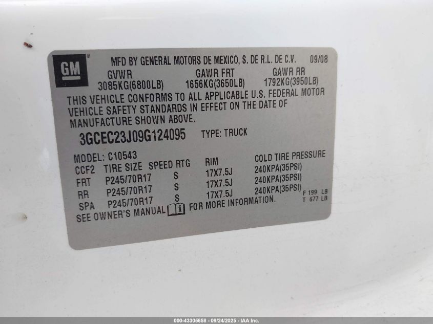 2009 Chevrolet Silverado 1500 Lt VIN: 3GCEC23J09G124095 Lot: 43305658