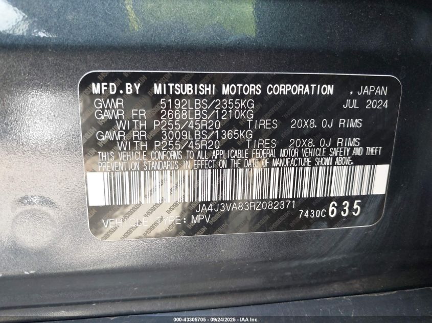 2024 Mitsubishi Outlander Se 2.5 2Wd/Se Black Edition S-Awc/Se Black Edition W/Pano Roof S-Awc VIN: JA4J3VA83RZ082371 Lot: 43305705