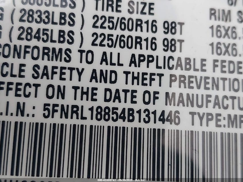 2004 Honda Odyssey Ex VIN: 5FNRL18854B131446 Lot: 43305743