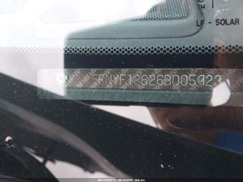 2006 Honda Pilot Ex-L VIN: 5FNYF18626B005923 Lot: 43305771