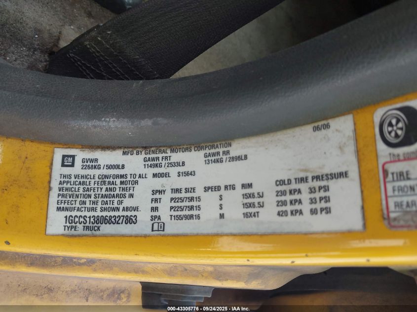 2006 Chevrolet Colorado Lt VIN: 1GCCS138068327863 Lot: 43305776