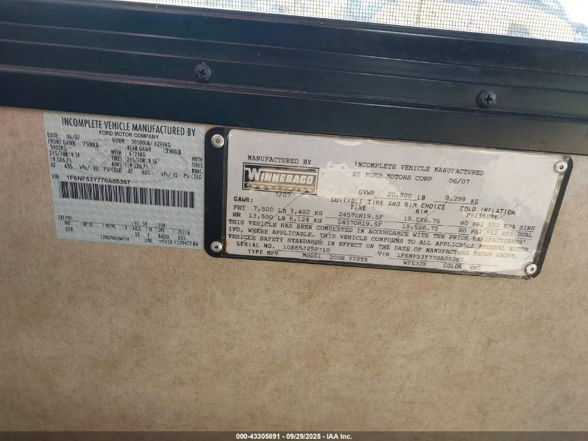 2007 Ford F550 Super Duty Stripped Chass VIN: 1F6NF53Y770A05387 Lot: 43305891