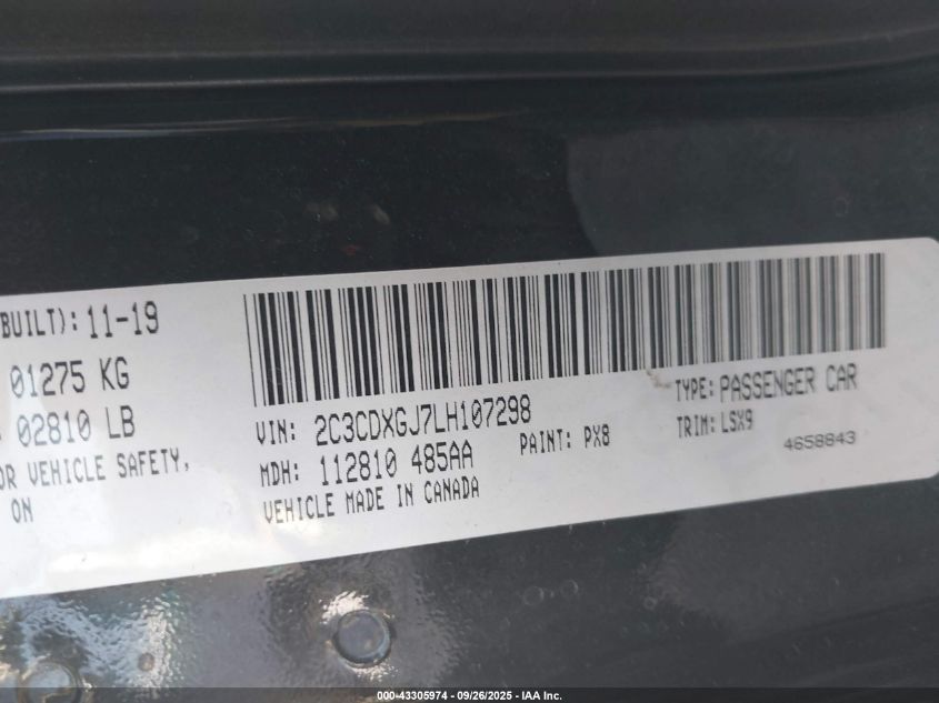2020 Dodge Charger Scat Pack Rwd VIN: 2C3CDXGJ7LH107298 Lot: 43305974