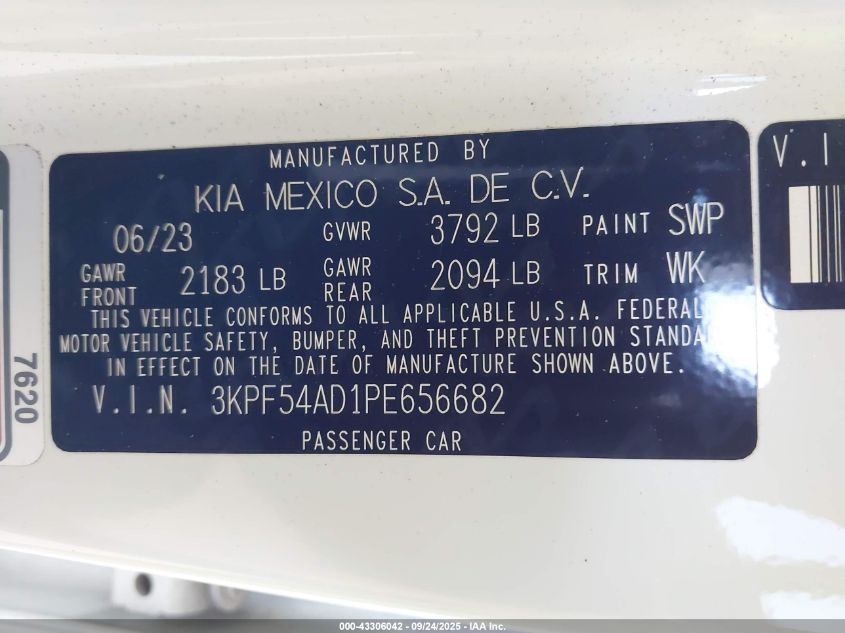 2023 Kia Forte Gt-Line VIN: 3KPF54AD1PE656682 Lot: 43306042