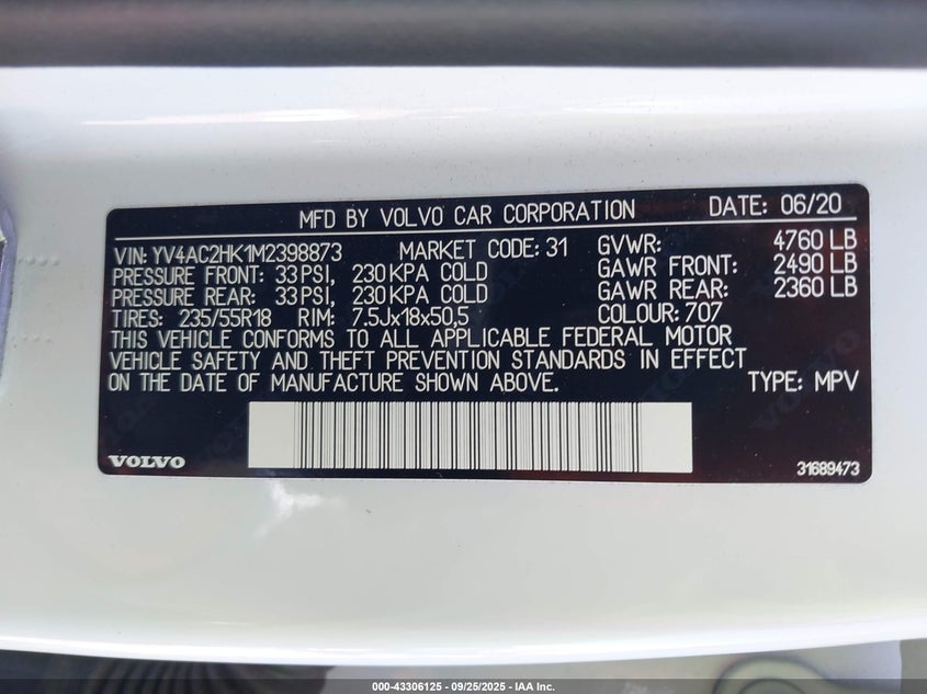 2021 VOLVO XC40 T4 MOMENTUM YV4AC2HK1M2398873