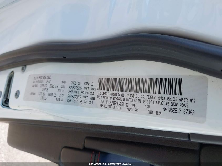 2015 Jeep Cherokee Trailhawk VIN: 1C4PJMBS4FW751142 Lot: 43306156