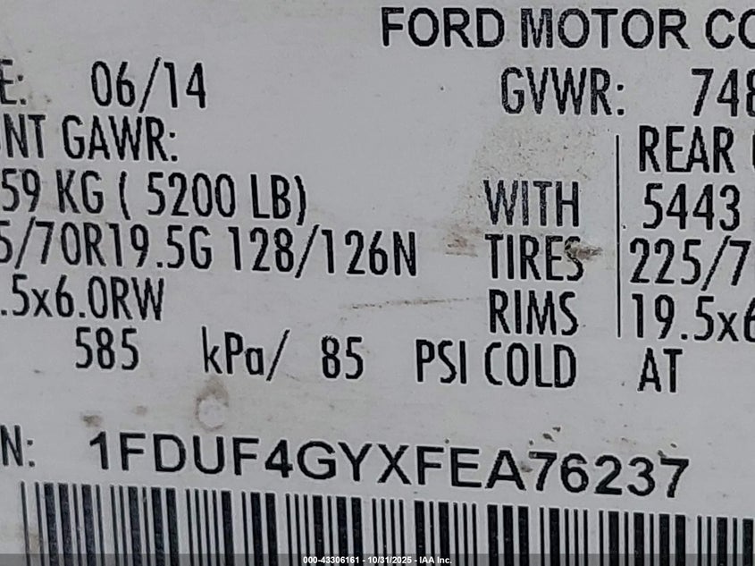 2015 Ford F-450 Chassis Xl VIN: 1FDUF4GYXFEA76237 Lot: 43306161