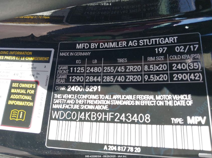 2017 Mercedes-Benz Glc 300 Coupe 4Matic VIN: WDC0J4KB9HF243408 Lot: 43306184