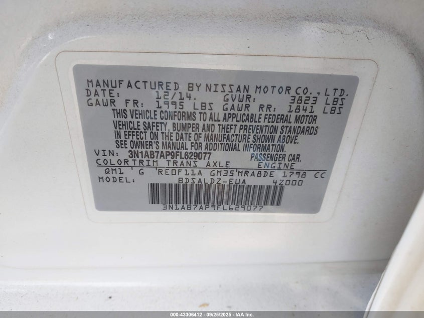 2015 NISSAN SENTRA FE+ S/S/SL/SR/SV - 3N1AB7AP9FL629077