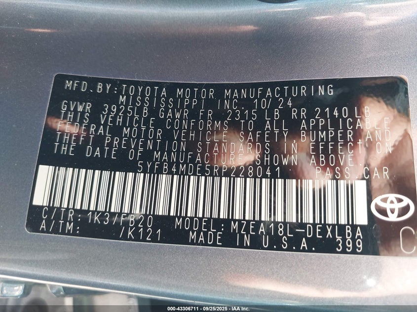 2024 TOYOTA COROLLA LE - 5YFB4MDE5RP228041