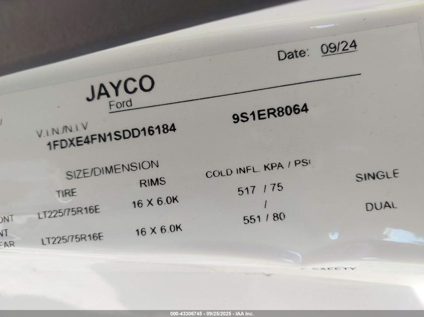 2025 Ford E-450 Cutaway VIN: 1FDXE4FN1SDD16184 Lot: 43306745