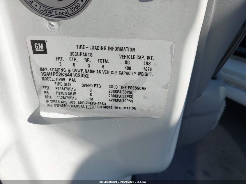 2004 Buick Lesabre Custom VIN: 1G4HP52K644102052 Lot: 43306824